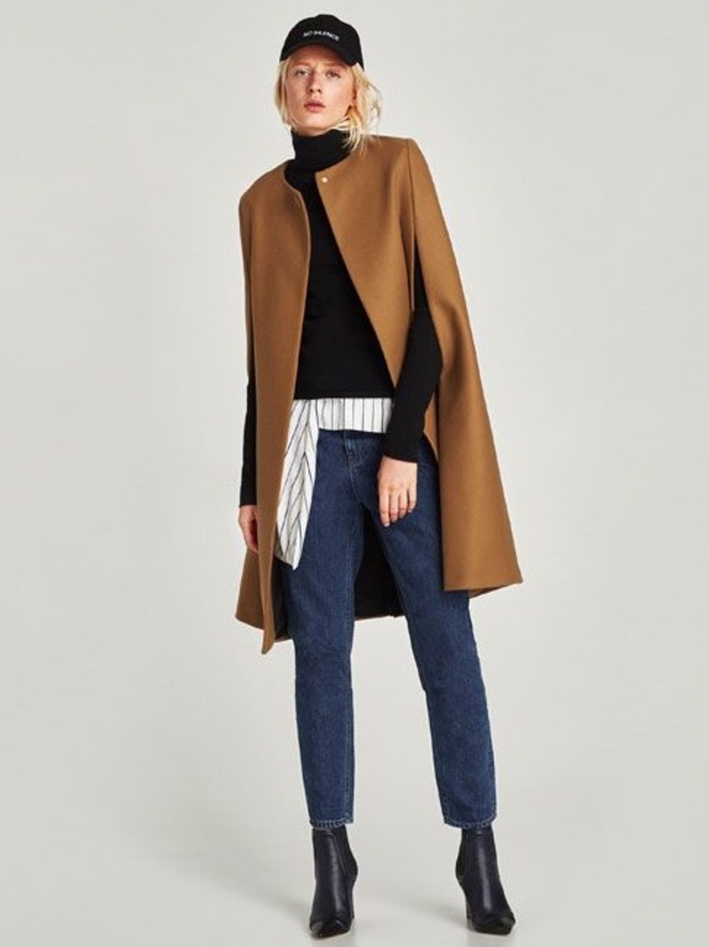 Zara Woman Camel Wool Blend Long Cape Coat Sz M